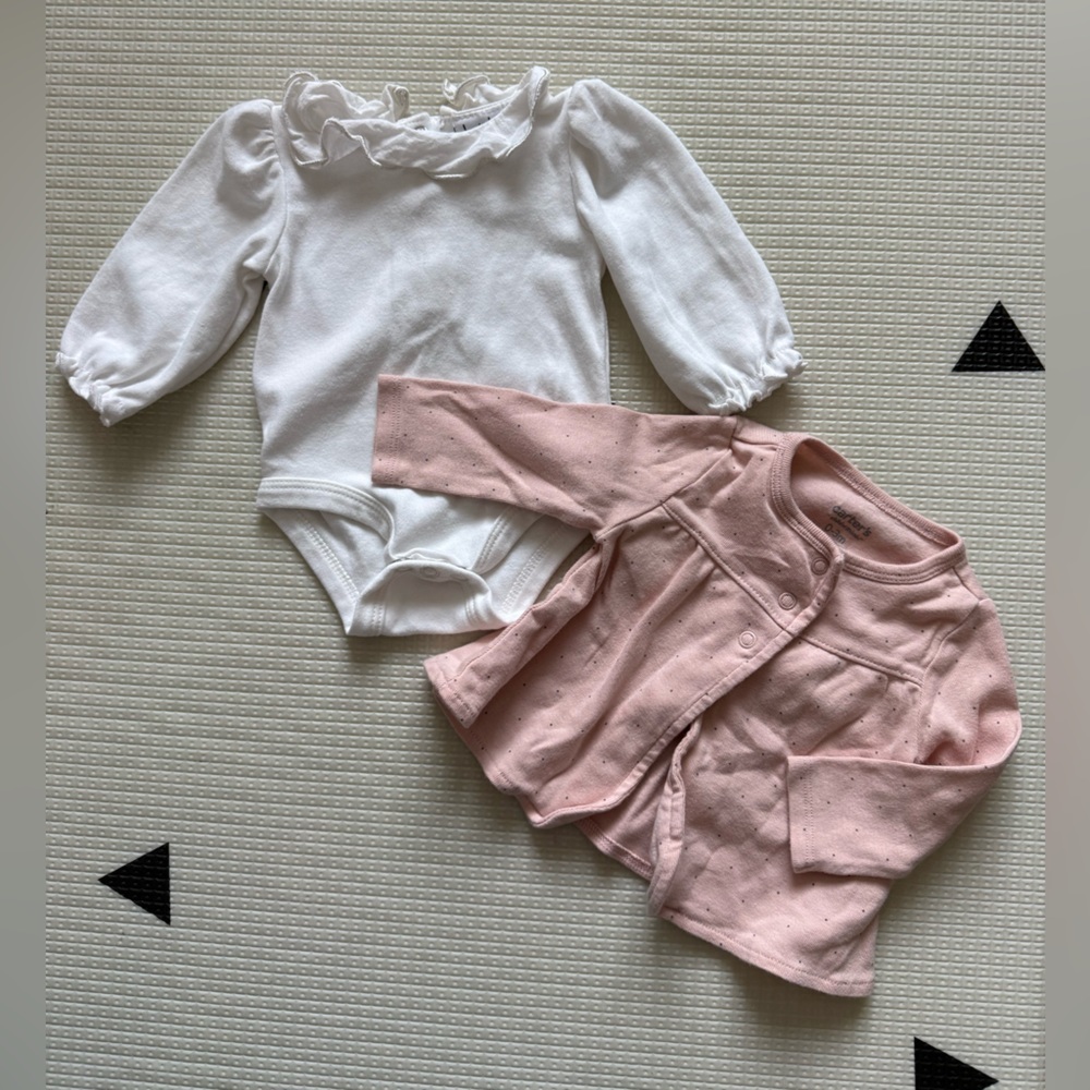 Nicole Miller|Boho baby girl Dusty Pink Cardi & White bodysuit w Peterpan collar
